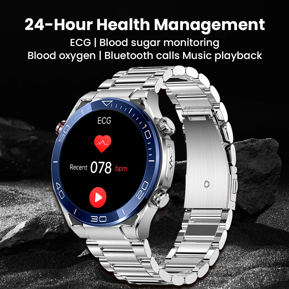Reloj inteligente BEARSCOME Max 1 con control de la frecuencia cardíaca, glucosa en sangre, ECG/EKG y presión arterial, Bluetooth y conversación 