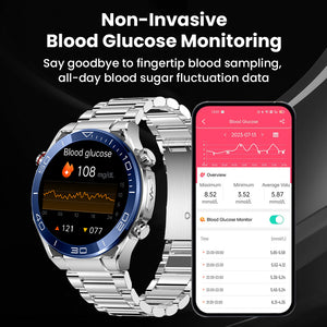 Reloj inteligente BEARSCOME Max 1 con control de la frecuencia cardíaca, glucosa en sangre, ECG/EKG y presión arterial, Bluetooth y conversación