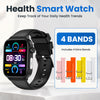 ECG de glucosa en sangre Bearscome Pro 6 Examen microfísico inteligente Monitorización del estrés Smartwatch  - Black Silicone+ 4 extra bands