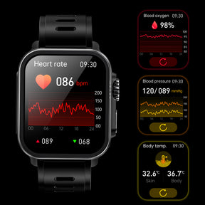 BEARSCOME VEE Llamada Bluetooth ECG / EKG Oxígeno en sangre Frecuencia cardíaca Monitoreo de azúcar en sangre Reloj inteligente de música 