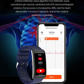 BCBEARSCOME E600 ECG HRV Glucosa en sangre Presión arterial Oxígeno en sangre Detección de sueño HD Bluetooth Pulsera inteligente